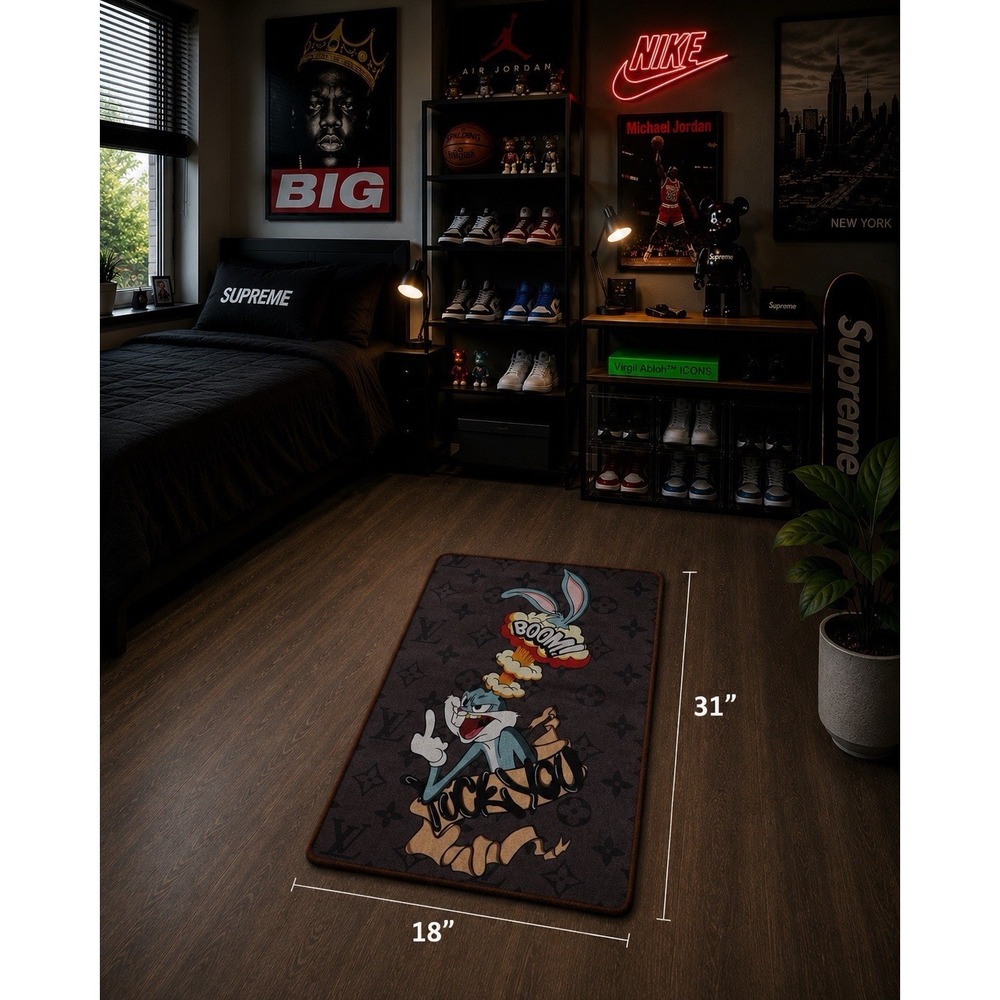 Designer Style Monogram Accent Rug Streetwear Hype Room Decor Carpet Wall Art